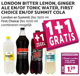 Coop LONDON BITTER LEMON, GINGER ALE EN/OF TONIC WATER, FIRST CHOICE EN/OF SUMMIT COLA aanbieding