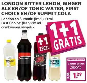 Coop LONDON BITTER LEMON, GINGER ALE EN/OF TONIC WATER, FIRST CHOICE EN/OF SUMMIT COLA aanbieding