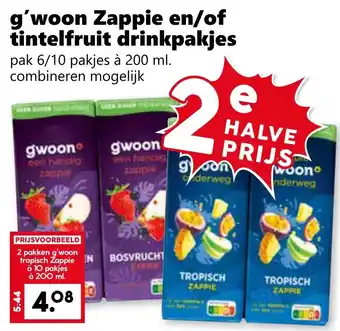 Coop g'woon Zappie en/of tintelfruit drinkpakjes aanbieding