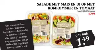 Coop SALADE MET MAIS EN UI OF MET KOMKOMMER EN TOMAAT aanbieding