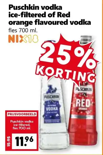 Coop Puschkin vodka ice-filtered of Red orange flavoured vodka aanbieding