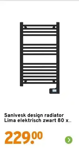 GAMMA Sanivesk design radiator Lima elektrisch zwart 80 x 50 cm aanbieding