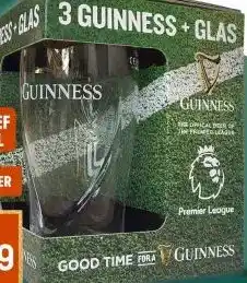 Gall & Gall Guinness Draught Stout Premier League Cadeauverpakking met Glas 3X50CL aanbieding