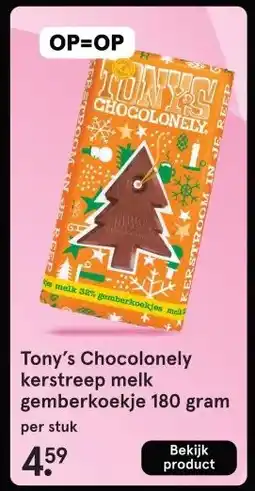 Etos Tony's Chocolonely kerstreep melk gemberkoekje 180 gram aanbieding