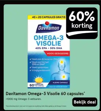 Etos Davitamon Omega-3 Visolie 60 capsules aanbieding