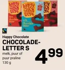 Ekoplaza Happy Chocolate CHOCOLADE- LETTER S aanbieding