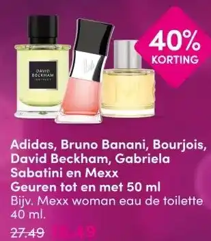 DA Adidas, Bruno Banani, Bourjois, David Beckham, Gabriela Sabatini en MexxGeuren tot en met 50 ml aanbieding
