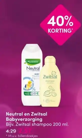 DA Neutral en Zwitsal Babyverzorging aanbieding