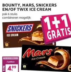 Boon`s Markt BOUNTY, MARS, SNICKERS EN/OF TWIX ICE CREAM aanbieding