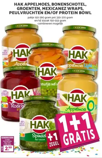 Boon`s Markt HAK APPELMOES, BONENSCHOTEL, GROENTEN, MEXICANEZ WRAPS, PEULVRUCHTEN EN/OF PROTEIN BOWL aanbieding