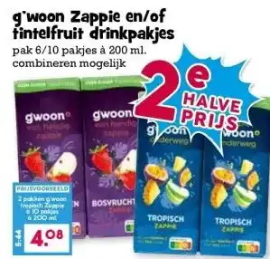 Boon`s Markt g'woon Zappie en/of fintelfruit drinkpakjes aanbieding
