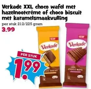 Boon`s Markt Verkade XXL choco wafel met hazelnootcrème of choco biscuit met karamelsmaakvulling aanbieding