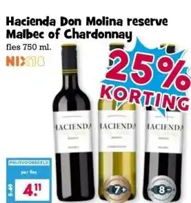 Boon`s Markt Hacienda Don Molina reserve Malbec of Chardonnay aanbieding