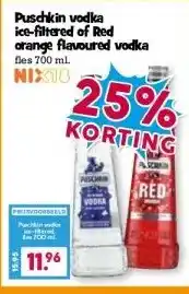 Boon`s Markt Puschkin vodka ice-filtered of Red orange flavoured vodka aanbieding