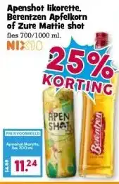 Boon`s Markt Apenshot likorette. Berentzen Apfelkorn of Zure Mattie shot aanbieding