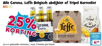 Boon`s Markt Alle Corona, Leffe Belgisch abdijbier of Tripel Karmeliet aanbieding