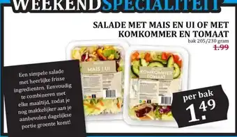 Boon`s Markt SALADE MET MAIS EN UI OF MET KOMKOMMER EN TOMAAT aanbieding