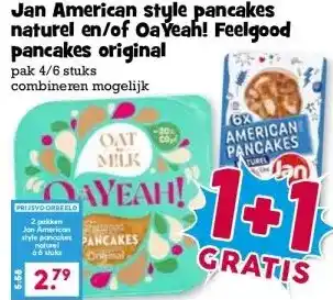 Boon`s Markt Jan American style pancakes naturel en/of OaYeah! Feelgood pancakes original aanbieding