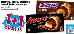 Boon`s Markt Bounty, Mars, Snickers en/of Twix ice cream aanbieding