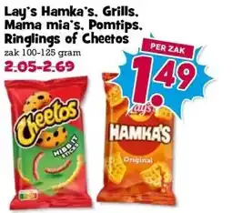 Boon`s Markt Lay's Hamka's. Grills. Mama mia's. Pomtips. Ringlings of Cheetos aanbieding