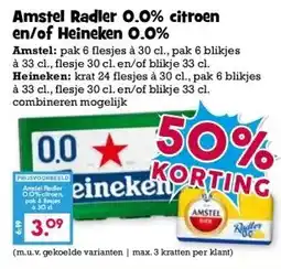 Boon`s Markt Amstel Radler 0.0% citroen en/of Heineken 0.0% aanbieding