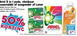 Boon`s Markt Ariel 3 in I pods, vloeibaar wasmiddel of waspoeder of Lenor aanbieding