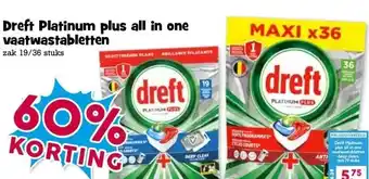 Boon`s Markt Dreft Platinum plus all in one vaatwastabletten aanbieding