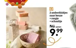 Blokker 2 amberblokjes naar keuze + raspje + schaaltje aanbieding