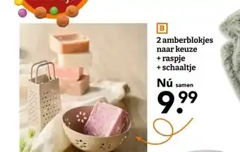 Blokker 2 amberblokjes naar keuze + raspje + schaaltje aanbieding