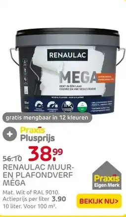 Praxis Renaulac Méga Muurverf - Mat - Wit - 10L aanbieding