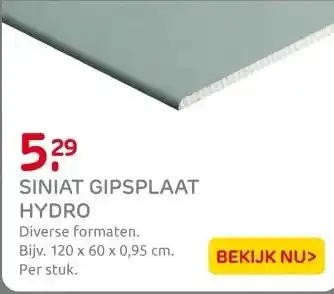 Praxis Siniat Gipsplaat Hydro H2 - RK - 9,5mm - aanbieding