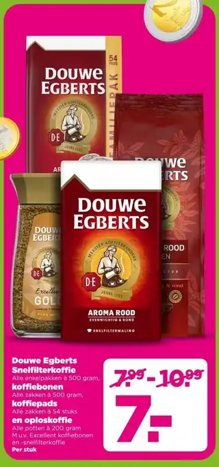 PLUS Douwe Egberts Snelfilterkoffie , koffiebonen , koffiepads , en oploskoffie aanbieding