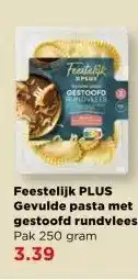 PLUS Feestelijk PLUS Gevulde pasta met gestoofd rundvlees aanbieding