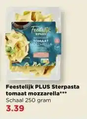 PLUS Feestelijk PLUS Sterpasta tomaat mozzarella aanbieding