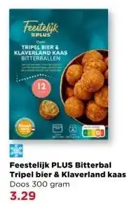 PLUS Feestelijk PLUS Bitterbal Tripel bier & Klaverland kaas aanbieding