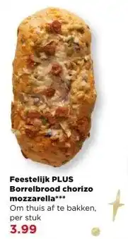 PLUS Feestelijk PLUS Borrelbrood chorizo mozzarella aanbieding