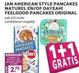 MCD Supermarkt JAN AMERICAN STYLE PANCAKES NATUREL EN/OF OAYEAH! FEELGOOD PANCAKES ORIGINAL aanbieding