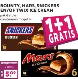 MCD Supermarkt BOUNTY, MARS, SNICKERS EN/OF TWIX ICE CREAM aanbieding