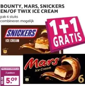 MCD Supermarkt BOUNTY, MARS, SNICKERS EN/OF TWIX ICE CREAM aanbieding