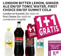 MCD Supermarkt LONDON BITTER LEMON, GINGER ALE EN/OF TONIC WATER, FIRST CHOICE EN/OF SUMMIT COLA aanbieding