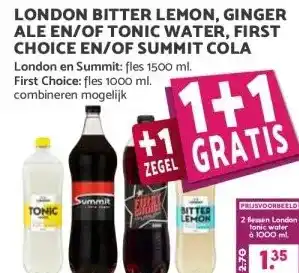 MCD Supermarkt LONDON BITTER LEMON, GINGER ALE EN/OF TONIC WATER, FIRST CHOICE EN/OF SUMMIT COLA aanbieding