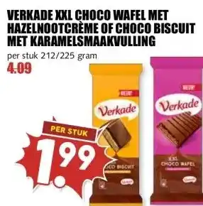 MCD Supermarkt VERKADE XXL CHOCO WAFEL MET HAZELNOOTCRÈME OF CHOCO BISCUIT MET KARAMELSMAAKVULLING aanbieding