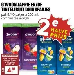 MCD Supermarkt G'WOON ZAPPIE EN/OF TINTELFRUIT DRINKPAKJES aanbieding