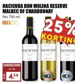 MCD Supermarkt HACIENDA DON MOLINA RESERVE MALBEC OF CHARDONNAY aanbieding