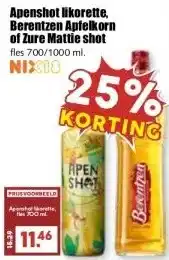 MCD Supermarkt Apenshot likorette Berentzen Apfelkorn of Zure Mattie shot aanbieding