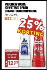 MCD Supermarkt PUSCHKIN VODKA ICE-FILTERED OF RED ORANGE FLAVOURED VODKA aanbieding