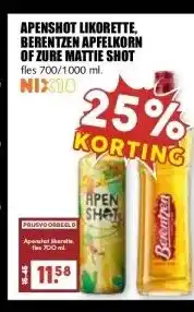 MCD Supermarkt APENSHOT LIKORETTE, BERENTZEN APFELKORN OF ZURE MATTIE SHOT aanbieding