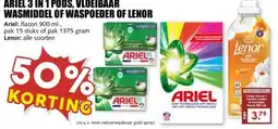 MCD Supermarkt ARIEL 3 IN 1 PODS, VLOEIBAAR WASMIDDEL OF WASPOEDER OF LENOR aanbieding