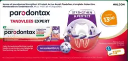 Trekpleister Keuze uit parodontax Strengthen & Protect, Active Repair Tandvlees, Complete Protection, Mondwater en Tandenborstel. aanbieding
