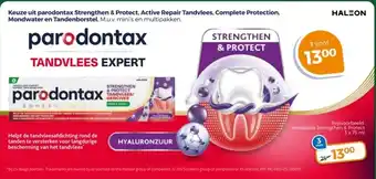 Trekpleister Keuze uit parodontax Strengthen & Protect, Active Repair Tandvlees, Complete Protection, Mondwater en Tandenborstel. aanbieding